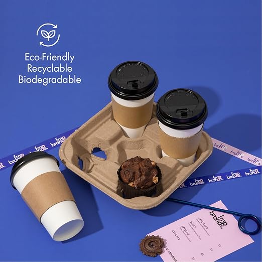 FMP Brands 4 Cup Disposable Drink Carrier Trays, 80 Pack Compostable Pulp Fiber - Image 2