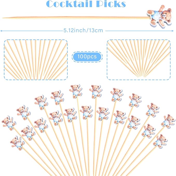 100Pcs Bear Theme Cocktail Picks We Can Bearly Wait Baby Shower Decor Long - Image 3
