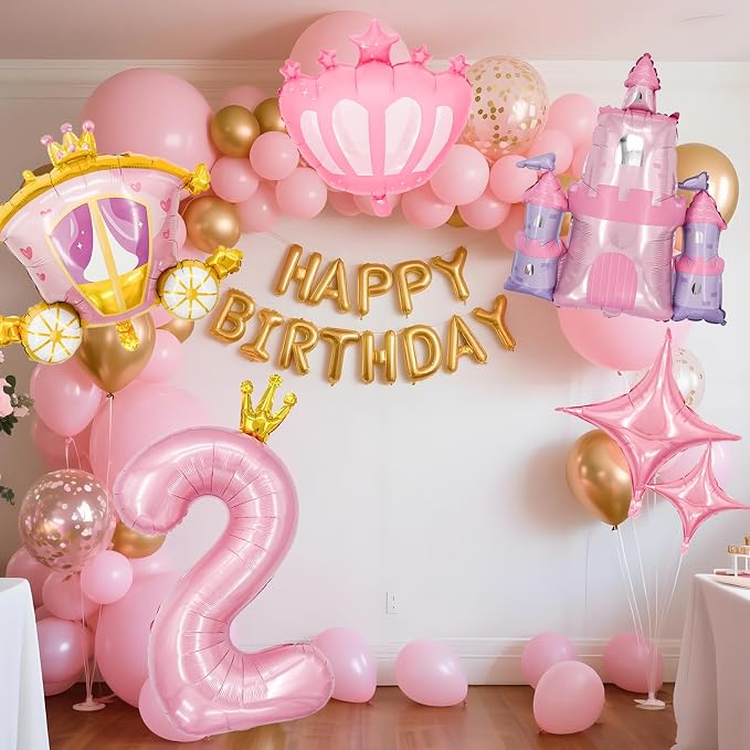 Minyu 6-Piece Princess Theme Party Decoration Set: Princess Carriage + Pink - Image 3