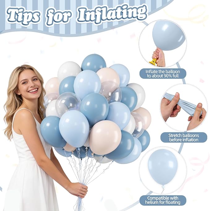 FunHot Dusty Blue Balloons, 12 Inch Ivory Transparent Helium Balloons - Image 3