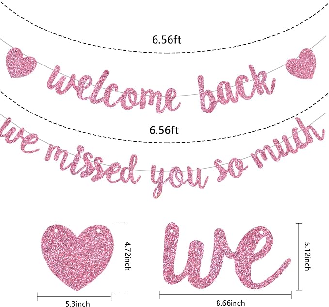 Glitter Pink Welcome Back We Missed You So Much Banner NO DIY | Pre-Strung - Image 3