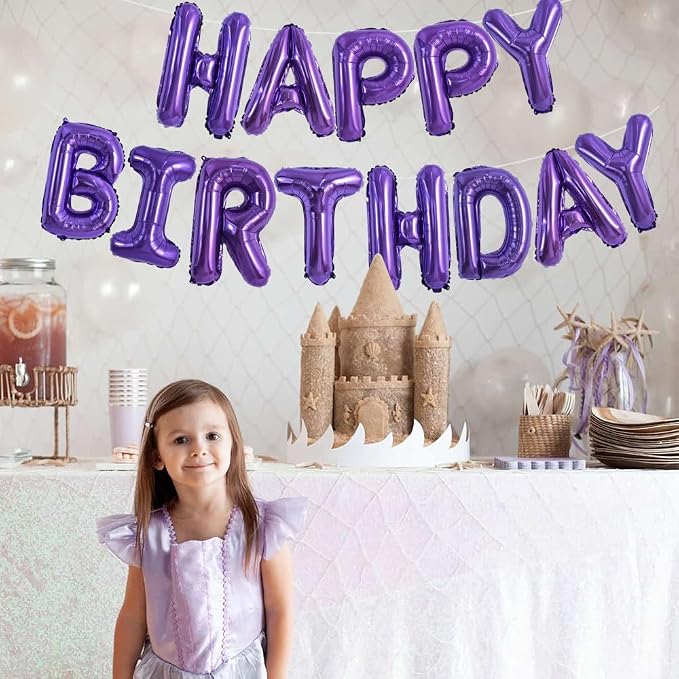 TONIFUL 16 Inch Purple Happy Birthday Balloons Banner Decorations - Image 5