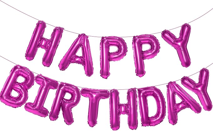 Hot Pink Happy Birthday Balloon Banner, 16 Inch Foil Mylar Happy Birthday by PatiCool