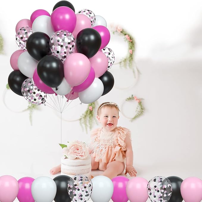 Balloons Black and Pink, Rose Red Pink Party Balloons Decoration - Image 5