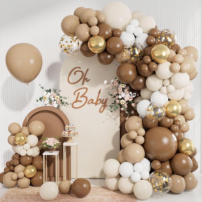 CboDeco Brown Balloon Garland Arch Kit 141PCS Brown Boho Neutral White Gold by CboDecoBalloonArchKit