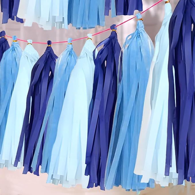 Blue Gradient Tissue Paper Tassels 30pcs Streamers by Unknown
