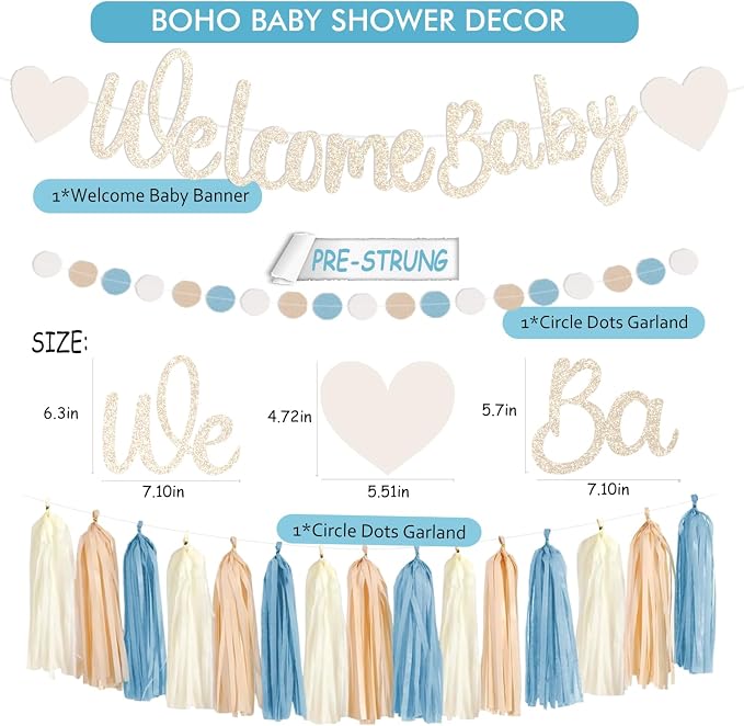 Light-Dusty Blue Boho Baby Shower Party-Decorations Beige Champagne Boy Neutral - Image 2