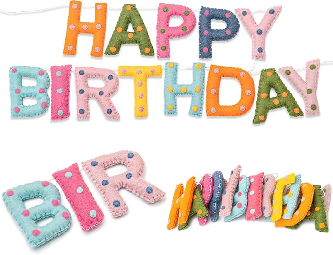 Pre-Strung Unique Handmade Wool Felt Colorful Happy Birthday Banner Garland | by Unknown