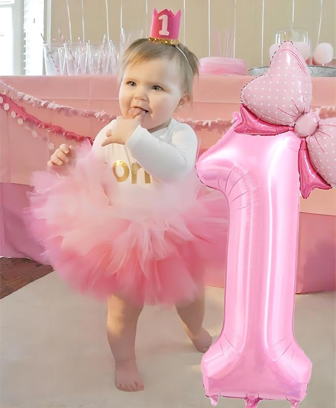 40 inch Number Balloon with Bow Pink Birthday Number Balloon - Image 4