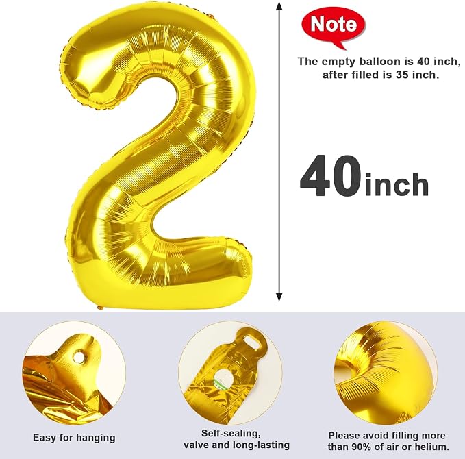 2 Balloon Numbers 40Inch Two Balloons Gold Party Decorations - Image 5