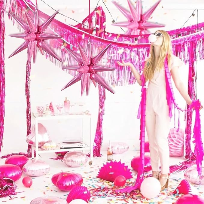 TONIFUL 4 Pcs Explosion Star Balloons Light Pink Foil Balloon Party Decor | 22 - Image 5