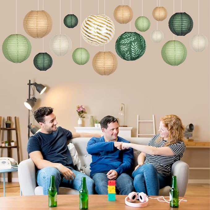 16-Pack Chinese Paper Lanterns, Sage Green Brown Party Decorations | - Image 3