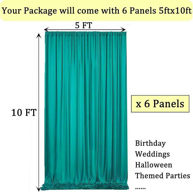 30 ft x 10 ft Wrinkle Free Turquoise Backdrop Curtains - Image 3