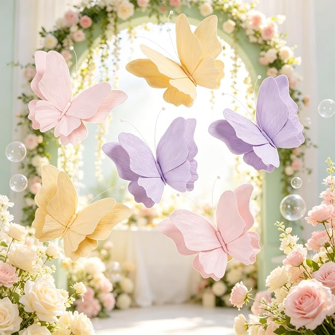 SUNBEAUTY Butterfly Party Decorations Hanging Butterfly Decorations 6Pcs Crepe - Image 6