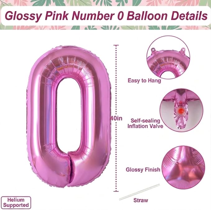 Pink Number 0 Balloon 40 Inch, Shiny Foil Numeral - Image 4