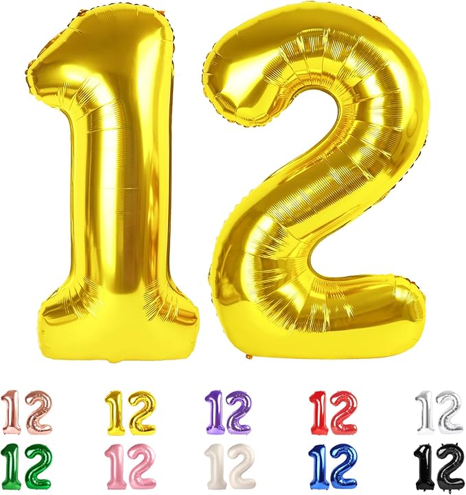 12 Balloon Numbers 40Inch for 12th Year Old Birthday Decorations, Inflation by Mluchee