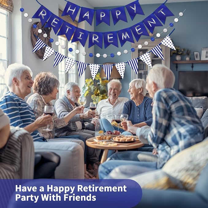 Happy Retirement Banner Assembled GAGAKU Blue and Silver Retirement Party - Image 6