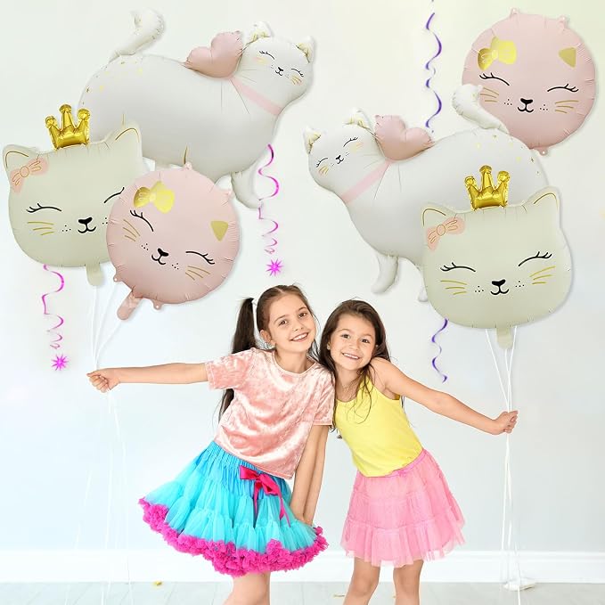 6 Pcs Cat Foil Balloons Giant Cute Pet Cat Balloons Crown Kitty Cat Head - Image 7