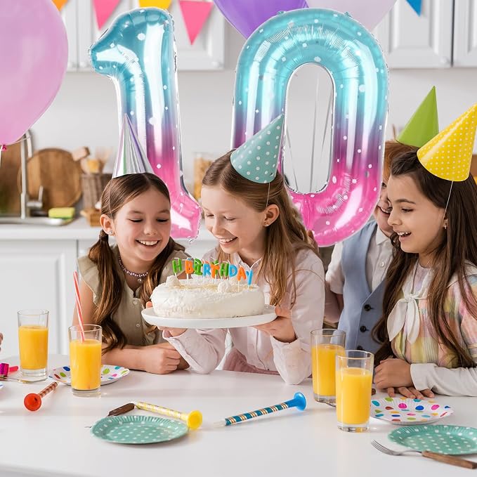40 Inch Pink Blue Number 10 Balloon, Large Gradient Foil 10 Balloon - Image 5