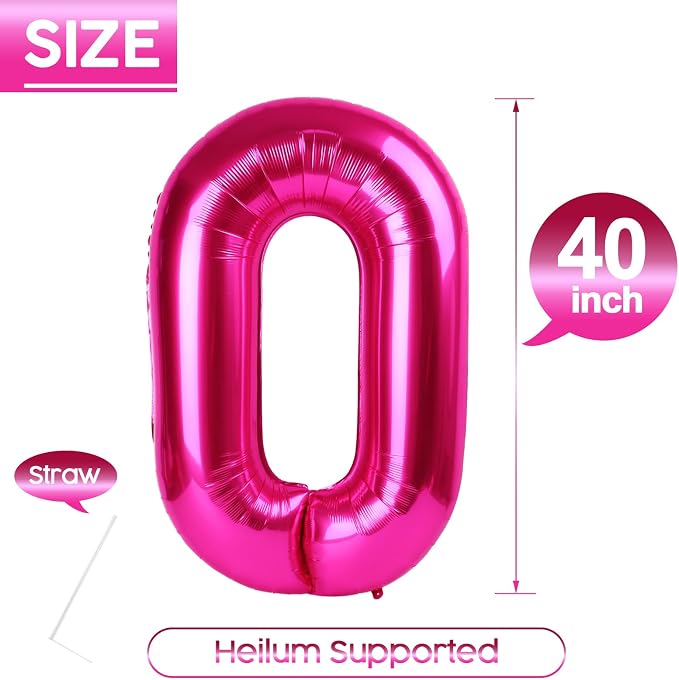 0 Balloon - Hot Pink Birthday Number Balloons, 40 Inch Party Decorations | Hot - Image 5