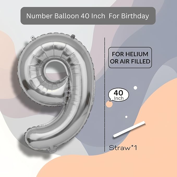 Black Number Balloon 9 Mylar Foil Balloons 40 inch - Image 8