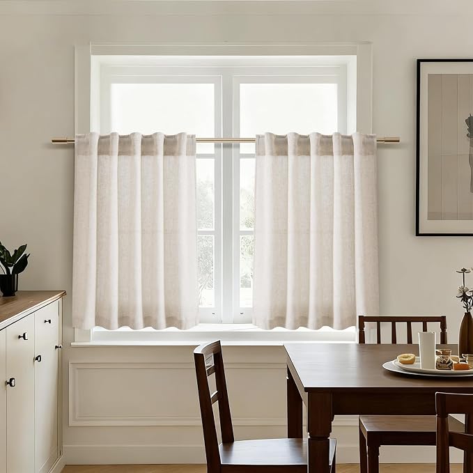 Beige Cafe Curtains 24 Inch Length Linen Blend Privacy Cortinas para Cocina - Image 7
