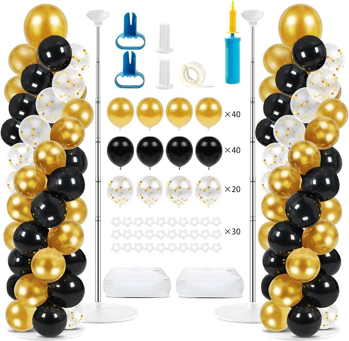 2 Pack Balloon Column Stand Kit 6.5FT, Include 100 Black and Gold Balloons | by Unknown