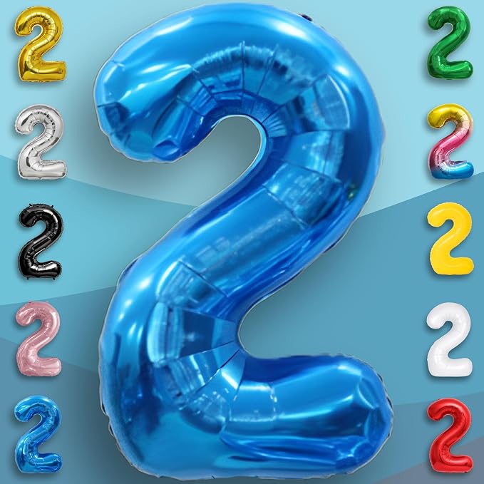 Blue Number Balloon 2 Mylar Foil Balloons 16 inch - Image 2