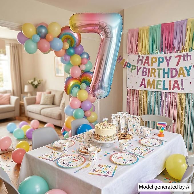 Rainbow Ombre Number 7 Balloon 40 Inch, Pastel Foil Decor - Image 2