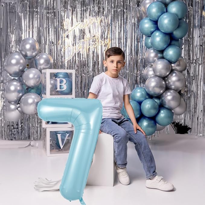 9 Balloons Number, 40 Inch Large Light Blue Mylar Number 9 Balloon, Baby Sky - Image 6