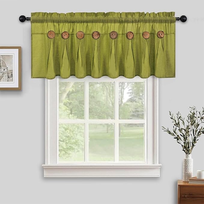 Farmhouse Valance Curtains, Boho Cotton Linen Kitchen Valance, Fresh Green - Image 7