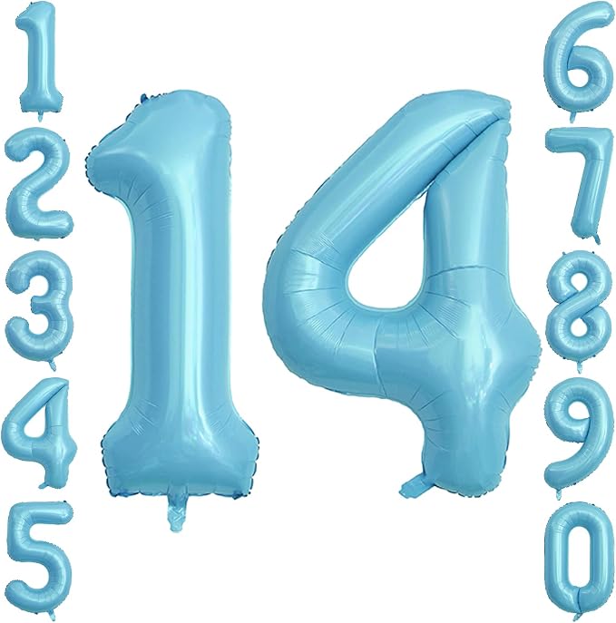 Pearlescent Blue Number 14 Balloon 40 Inch, Large Light Blue Foil 14th Birthday by Unknown
