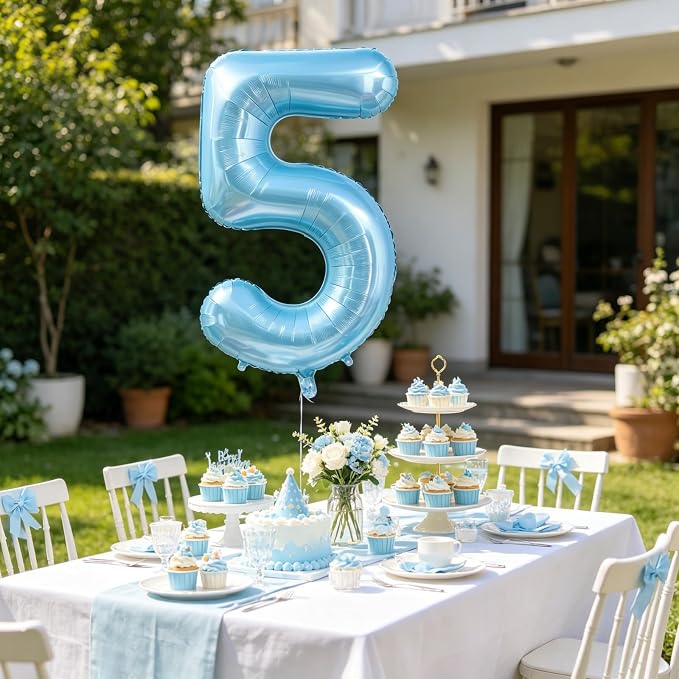 Pastel Blue 9 Balloon Number, Light Blue 9 Balloons - Image 5