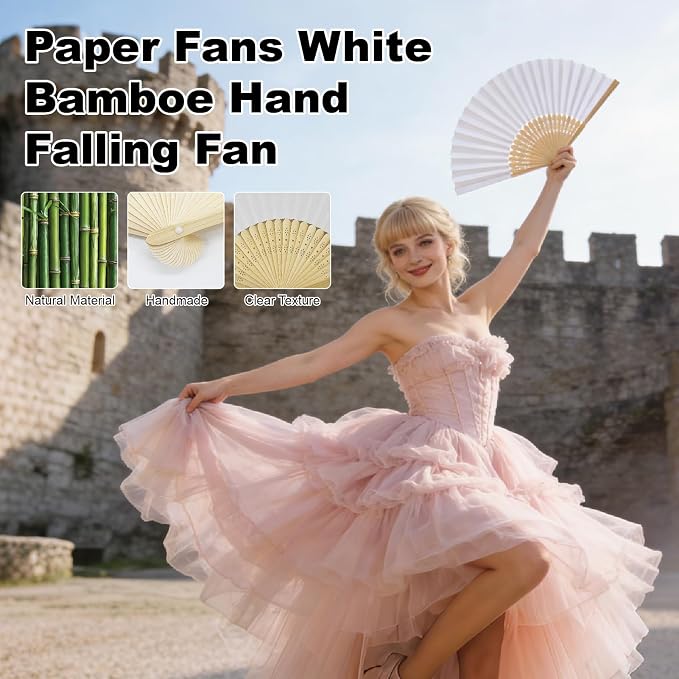 12 pack Elegant Celebration Premium Paper Hand Fans - Image 4