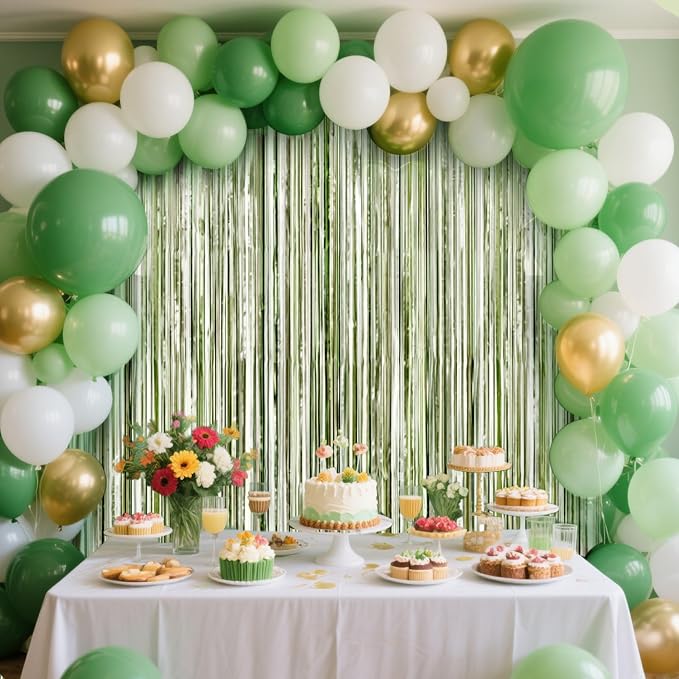 4 Packs Sage Green Foil Fringe Curtain, Light Green Glitter Metallic Tinsel - Image 2