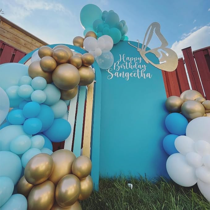 Blue Gold White Latex Balloons, 50 Pack 12 Inches light Blue Balloons Helium - Image 4