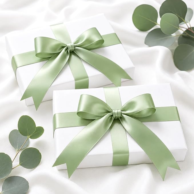 KINGLAKE Sage Green Satin Ribbon – 1-1/2 Inch x 2 Rolls Light Green Ribbon - Image 4