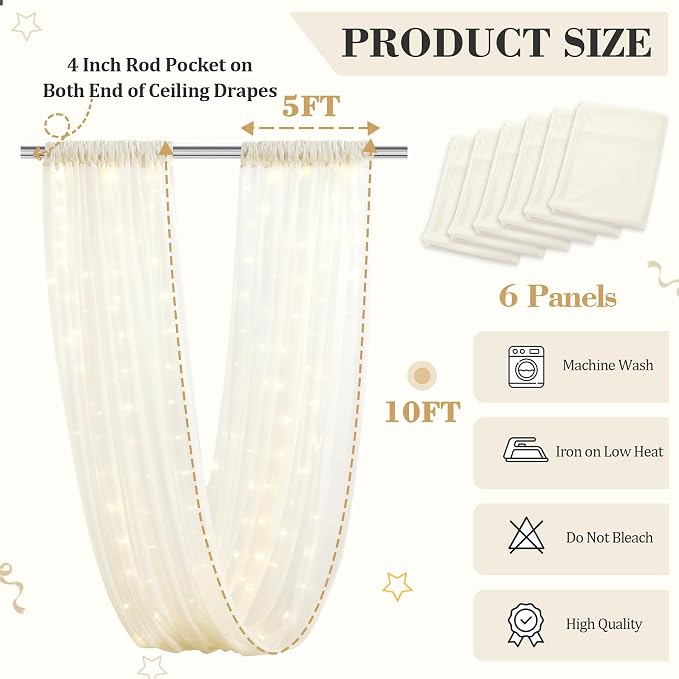 6 Panels Beige Ceiling Curtains - Image 2