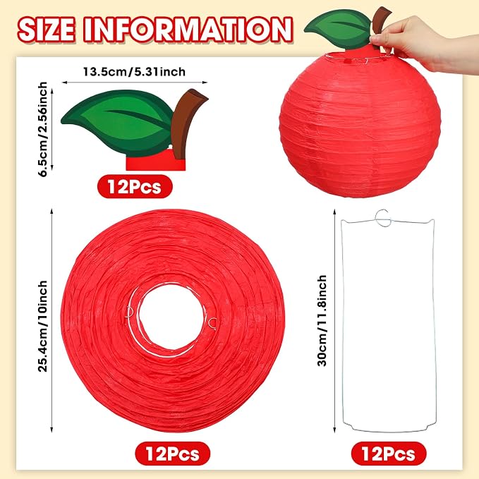 12 Pcs 10 Inch Back to School Decoration Red Apple Orchard Theme Hanging Paper - Image 3