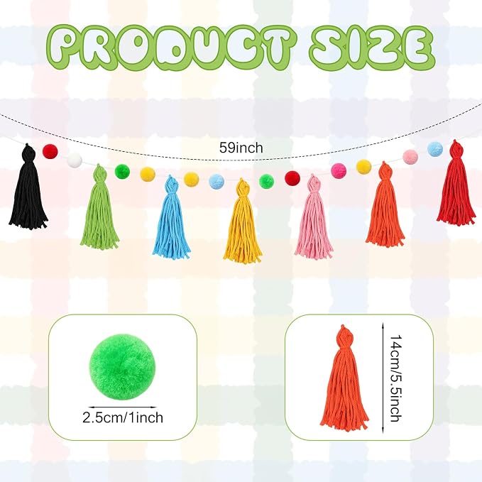 3 Pcs Rainbow Pom Pom Tassel Garland Banner - Image 2