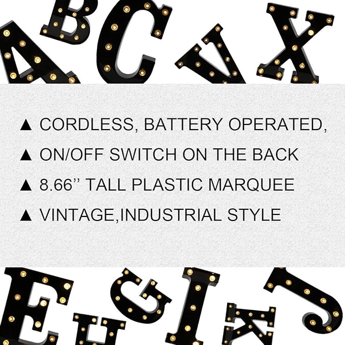 OYCBUZO Light Up Black Alphabet Marquee Letters Sign LED Marquee Number Lights Sign for Night Light Home Bar Christmas Lamp Birthday Party Wedding Decoration K