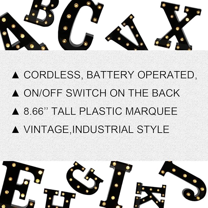 Light Up Black Alphabet Marquee Letters Sign LED Marquee Number Lights Sign for Night Light Home Bar Christmas Lamp Birthday Party Wedding Decoration R