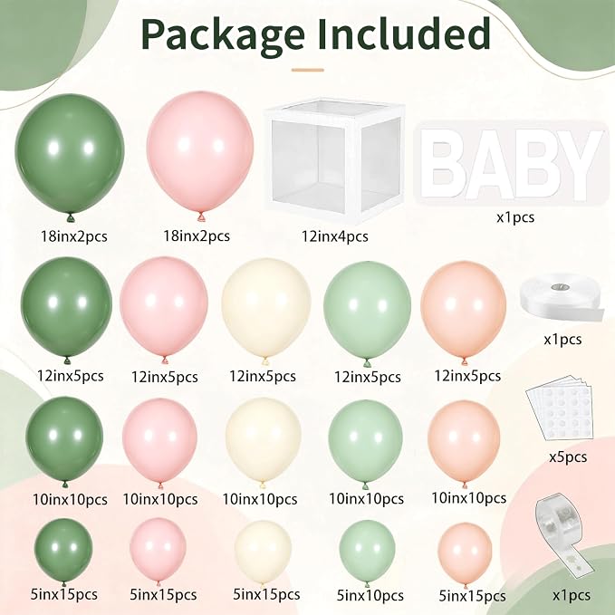 Pink and Green Balloon Arch Kit, Baby Boxes, Baby Shower Decorations Girl | - Image 2