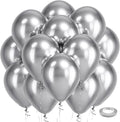 Bezente Silver Metallic Chrome Latex Round Helium Balloons 100 Pack 12 inch | by Bezente
