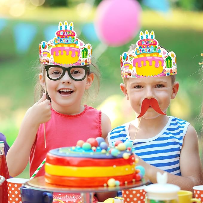 36 Pack Birthday Crowns for Kids Colorful Paper Party Hats Birthday Crown Set - Image 7