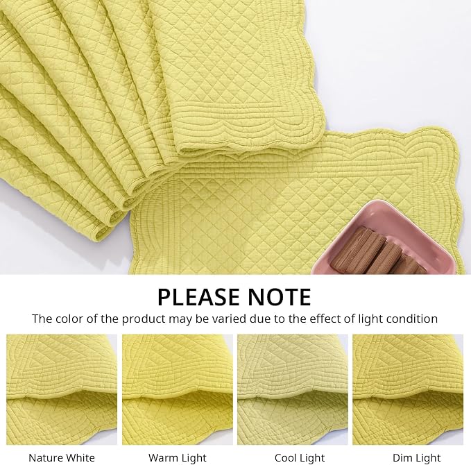 HOMBYS Quilted Placemats Set of 6 Washable-13x18 inches Rectangular Placemats - Image 5