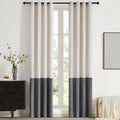 BULBUL Color Block Window Curtains Panels 108 inches Long Cream Ivory Grey by ModernShinyVelvetCurtains