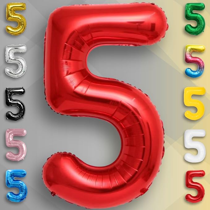 Red Number Balloon 5 Mylar Foil Balloons 16 inch - Image 5