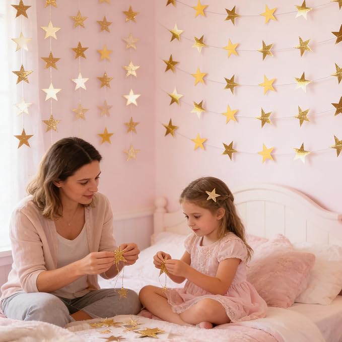 6 Pack Gold Star Garland Banner Each 13Ft Glitter Star Hanging Streamers | - Image 4