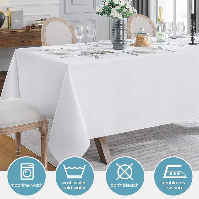 VidaFete Tablecloth 60 * 102inch 6 Pack Rectangle Table Cloth Polyester, Stain Wrinkle Resistant Dining Table Cover for Kitchen Dinning Party Wedding Rectangular Tabletop Buffet Decoration(White)